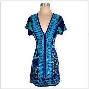 Banana Republic Blue Turquoise Green Pattern V Neck Mini Summer Dress S